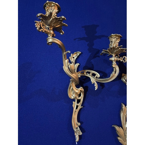 124 - Pair of Rococo Ormolu Candle Sconces and a Modern Rococo Design Shelf (33 cm X 40 cm H x 17 cm D)