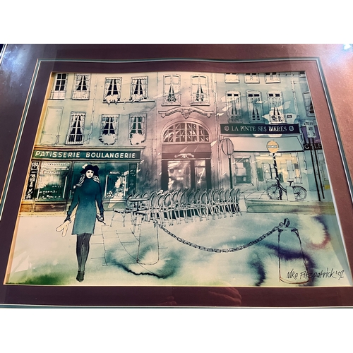 125 - Two Framed Mike Fitzpatrick Coloured Prints of Parisian Scenes, Framed (damage) ( Largest 88 cm W x ... 