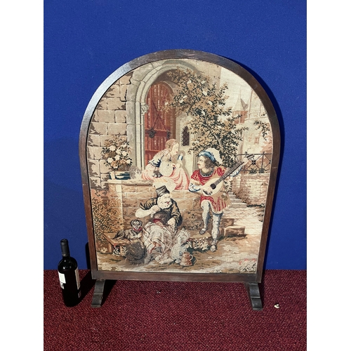 128 - Two Vintage Fire Screens, One with Tapestry Panel, the Second Converts to a Table Decorated with Swa... 