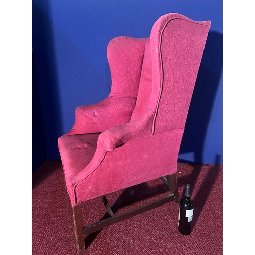 129 - Georgian Style Mahogany Framed Wing Back Armchair (85 cm W x 120 cm H x 75 cm D)