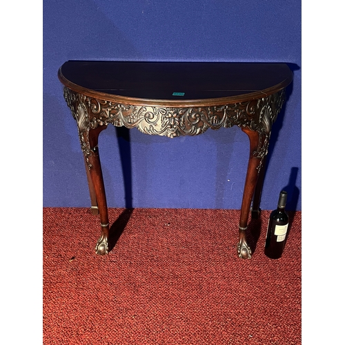 130 - 19th Century Irish Style Mahogany Half Moon Side Table with Grotesque Mask on Ball and Claw Feet (92... 