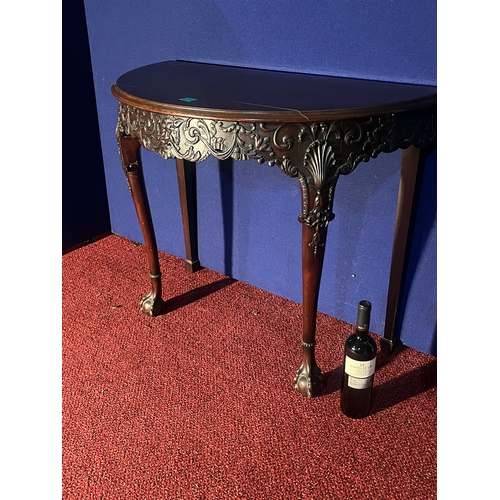 130 - 19th Century Irish Style Mahogany Half Moon Side Table with Grotesque Mask on Ball and Claw Feet (92... 