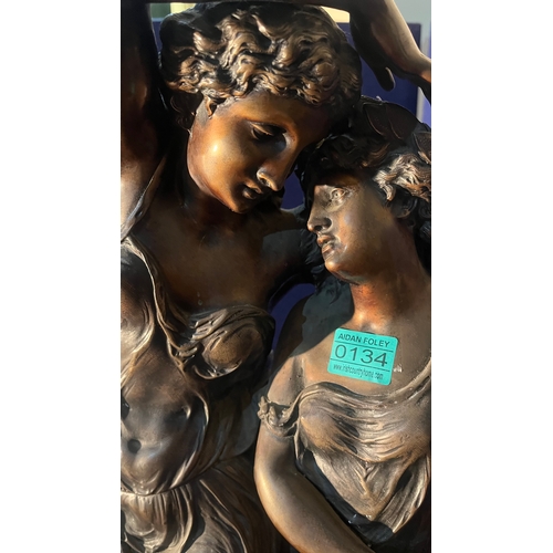 134 - Classical Bronze Group of Two Women with Putti on a Rocky Base, Bearing Signature (50 cm W x 75 cm H... 