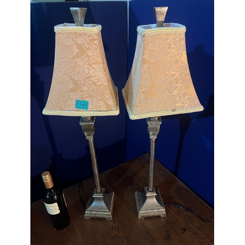 142 - Pair of Decorative Silvered Occasional Lamps with Shades (22 cm W x 80 cm H)