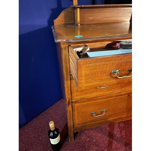 151 - Edwardian Mahogany Dressing Table with Inlay Throughout and a Rococo Style Metal Stool (Table 92 cm ... 