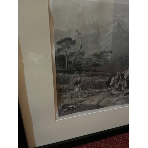 154 - Extensive Black and White Framed Print, Animals by Mountains (126 cm W x 84 cm H)