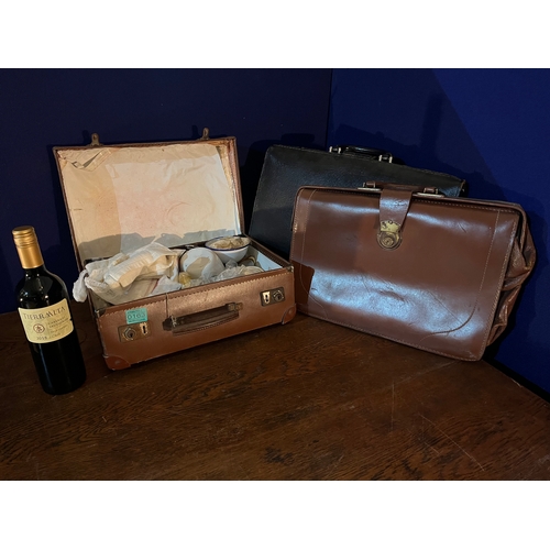 163 - Leather Doctors Case with Medical Contents and Two Brief Cases