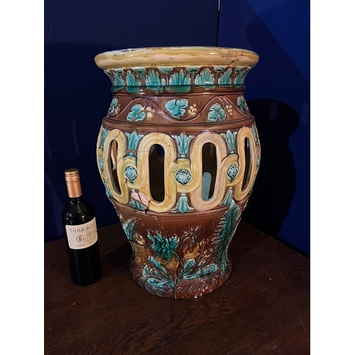 165 - Majolica Style Glazed Ceramic Stool (damage) (38 cm W x 52 cm H)