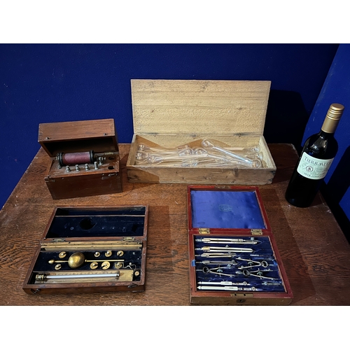 170 - Sikes Hydrometer Jos. Long London, Compass Set Thornton Manchester, Test Tubes in a Pine Case