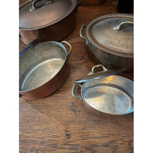 171 - Set of Four Graduated Oval Saucepans with Brass Handles and Another