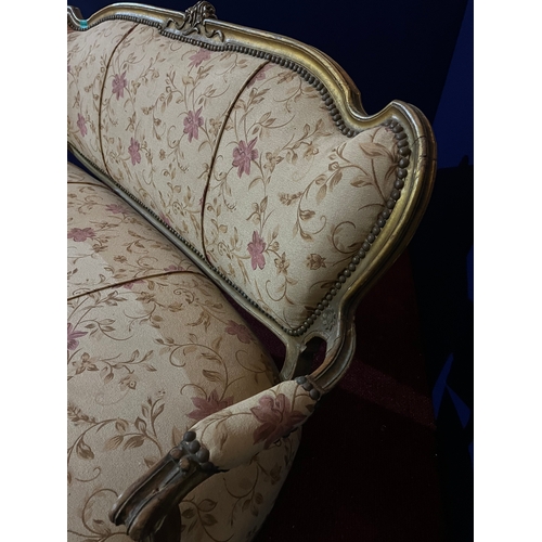 176 - Antique French Gilded Settee with Floral Upholstery (160 cm W x 90 cm H x 80 cm D)