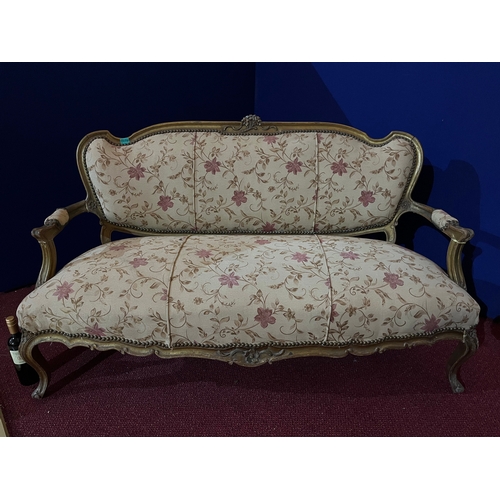 176 - Antique French Gilded Settee with Floral Upholstery (160 cm W x 90 cm H x 80 cm D)