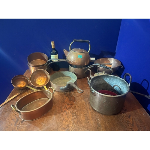 191 - Collection of Copper Pots, Pans, Kettles and Strainers Etc.