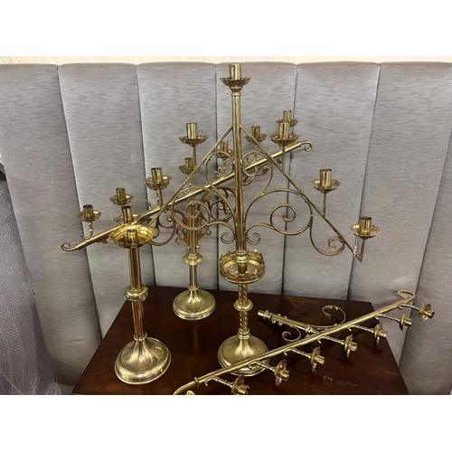 190A - Three Antique Brass Candle Sticks