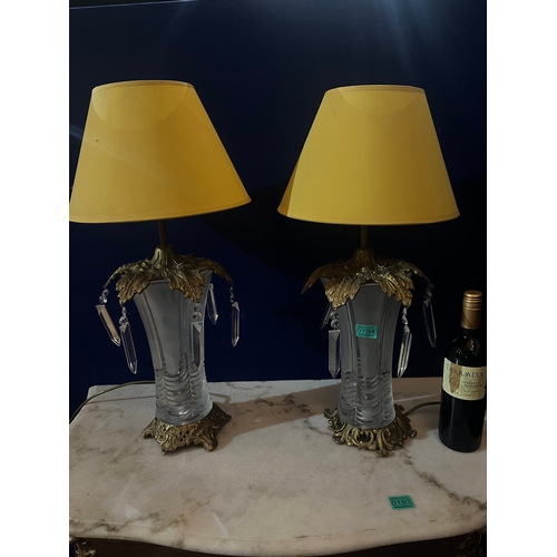 194 - Matched Pair of Glass and Brass Occasional Lamps with Shades (85 cm H)