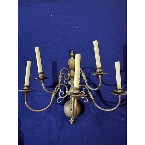 214 - Set of Five, Five Branch Brass Wall Lights with Regency Motifs (67 cm W x 53 cm H x 36 cm D)