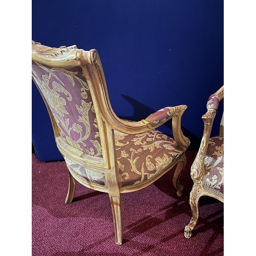 217 - Pair of French Style Gold and Painted Decorative Armchairs with Floral Upholstery (78 cm W x 99 cm H... 