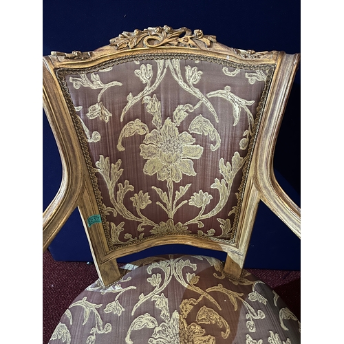 217 - Pair of French Style Gold and Painted Decorative Armchairs with Floral Upholstery (78 cm W x 99 cm H... 