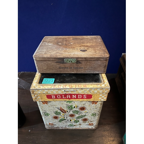 224 - Vintage Metal Cash Box, Hat Box and Various Other Tins