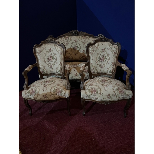 233 - Five Piece Walnut Continental Drawing Room Suite (Settee 120 cm W x 98 cm H x 65 cm D)