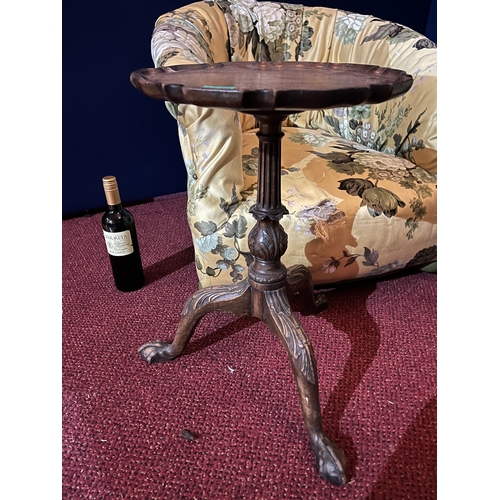 235 - Pair of Edwardian Low Tub Chairs with Floral Upholstery on Bun Feet and a Chippendale Style Wine Tab... 