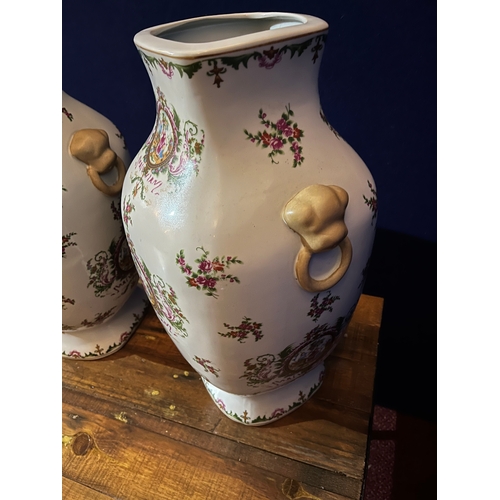 238 - Pair of Glazed Continental Style Shaped Vases (30 cm W x 47 cm H x 22 cm D)