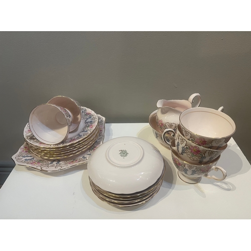 254 - Tuscan Fine Bone China Tea Set (5 Cups), Set of Seven Galway Crystal Hi Ball Glasses and a Crystal I... 