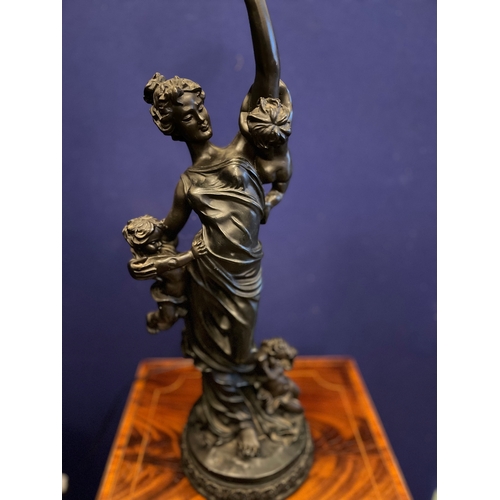 432 - japanned Wall Mounted Shelf, Copper Chestnut Warmer, Spelter Figure of a Lady Holding a Globe etc. (... 