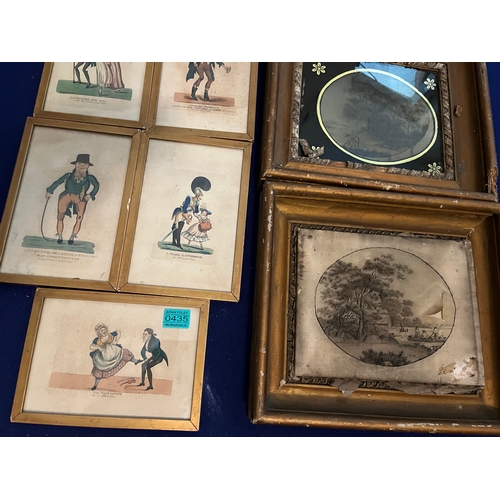 435 - Pair of 19th Century Hair Pictures and a Set of Five Irish Humorous Prints (Set 17 cm W x 24 cm D)