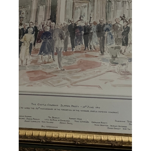 439 - The Castle Company Supper Party 1990 Coloured Engraving and Signed Parisian Print (Largest 62 cm W x... 