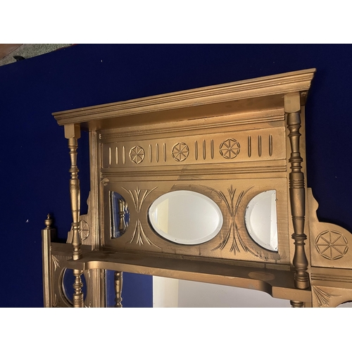 611 - Edwardian Overmantel Mirror with Gold Finish (125 cm W x 115 cm H)