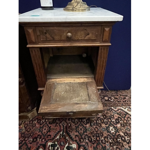 623 - French Marble Top Bed Side Locker, Victorian Burr Walnut Locker (as found), Decorative Lamp and an E... 