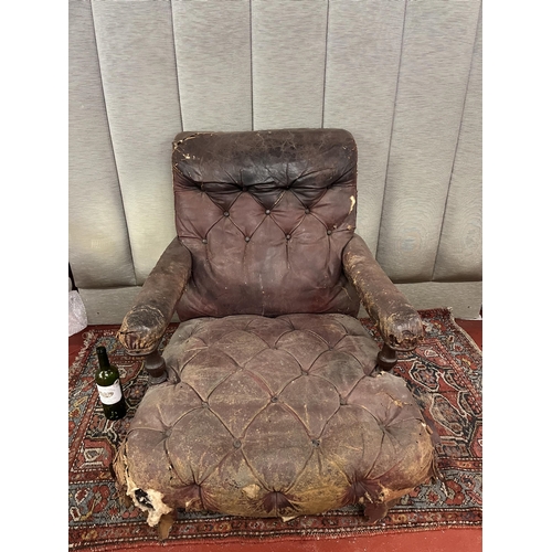 760 - Fine Victorian Mahogany Library Chair with deep button leather upholstery (as found) 76cm W x 89cm H... 