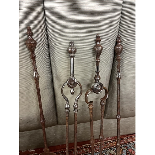 762 - Set of 3 Georgian Fire Irons and another Pair of Tongs (75cm H)