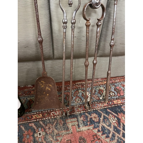 762 - Set of 3 Georgian Fire Irons and another Pair of Tongs (75cm H)