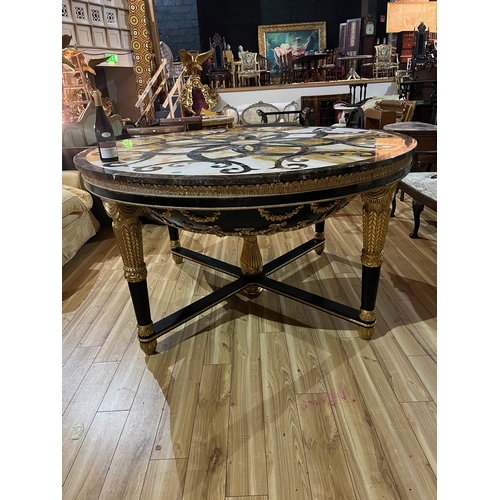 780 - Spectacular Marble Top Specimen Centre Table     Unusually Tall with Convex undercarriage, standing ... 