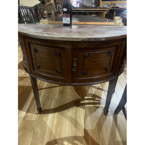 781 - An Edwardian Mahogany Half Moon Cabinet,
Vintage Armchair, Two Georgian Design Chairs and an Mahogan... 