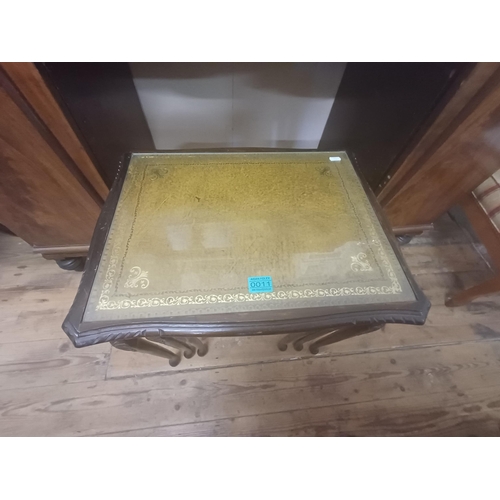 11 - Nest of 3 Mahogany Occasional Tables with Gilt Decorated Tooled Leather Tops
