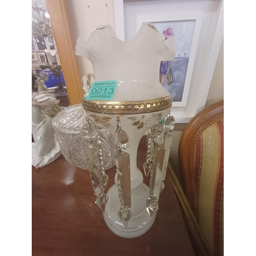 13 - 19th Century Milk Glass Lustre (32cm) and a Large Glass Punch Bowl