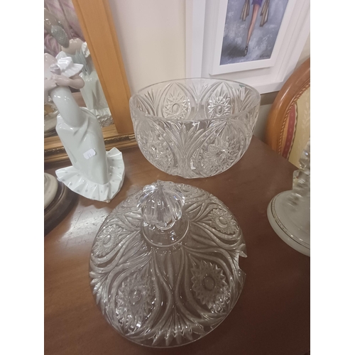 13 - 19th Century Milk Glass Lustre (32cm) and a Large Glass Punch Bowl