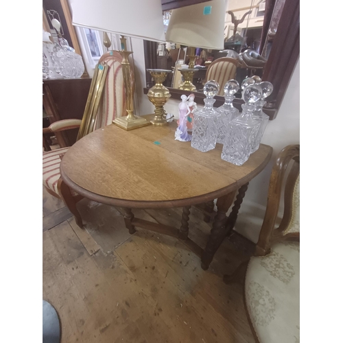 26 - Edwardian Oak Oval Drop Leaf Table on Barley Twist  Legs