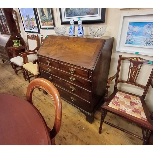 46 - Georgian Mahogany Bureau with a Fitted Interior, 5 Graduated Drawers over Bracket Feet