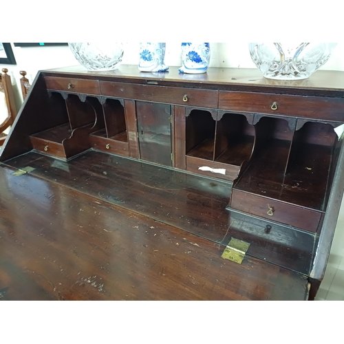46 - Georgian Mahogany Bureau with a Fitted Interior, 5 Graduated Drawers over Bracket Feet
