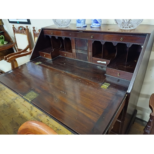 46 - Georgian Mahogany Bureau with a Fitted Interior, 5 Graduated Drawers over Bracket Feet