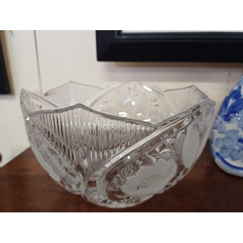 47 - Two German Pottery Cat Figures (22cm) and 2 Decorative Glass Fruit Bowls (22cm Diameter)