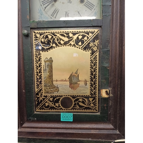7 - 19th Century American Ogee Wall Clock with Painted Glass Panel, possibly Blackrock Castle