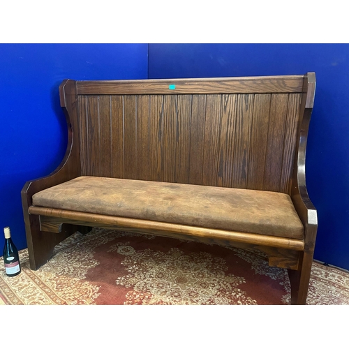 100 - Quality Tudor Style Bench with Suede Seat (153 cm W x 107 cm H x 60 cm D)