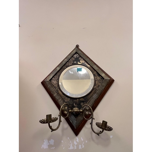40 - Fine Quality Aesthetic Period Mirror with Etched Brass Design, Shamrock Design Candle Holders (50 cm... 