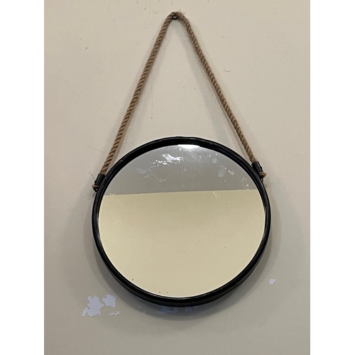 64 - Set of Three Circular Metal Bound Mirrors with Rope Hanging (36 cm W)