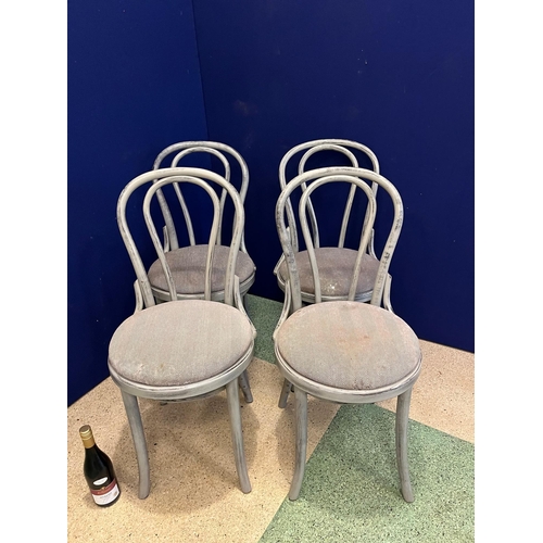 91 - Set of Four Bentwood Chairs, Grey Scrumble Effect. Upholstery as Found (90 cm H)